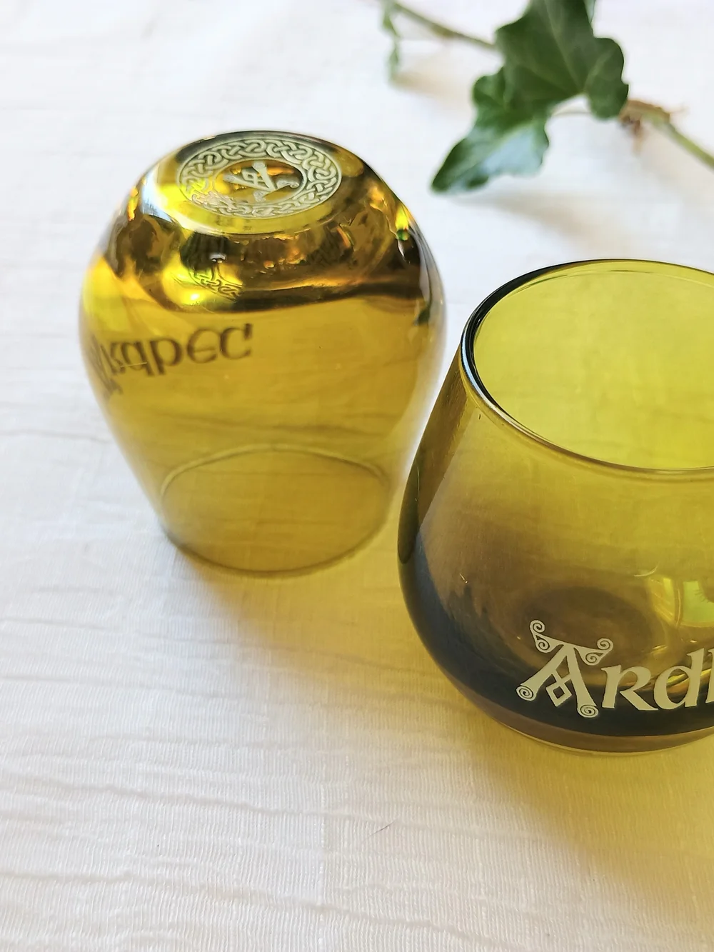 🎩 SPEAKEASY AESTHETIC 🎩 x 2 Green Glass Ardbeg Shot glasses, MCM Bar ware
